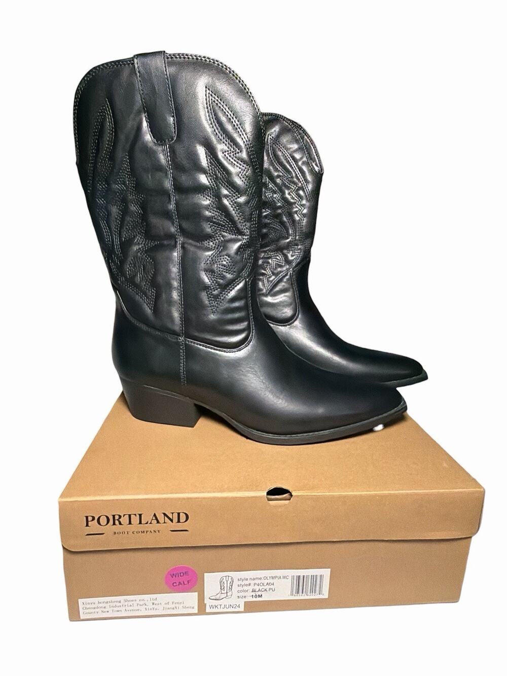 Portland Boot Company Size 10 Olympia Womens Black Cowgirl Western Boots Wide Ca